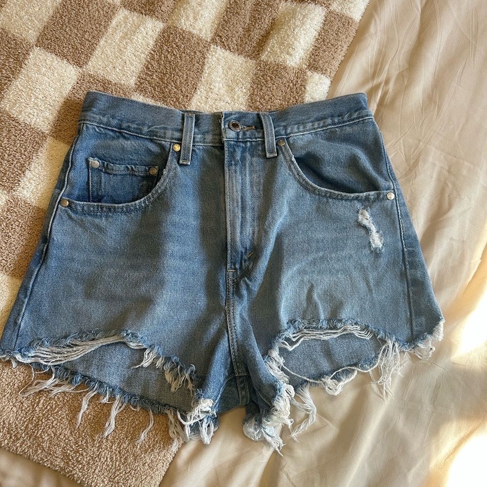 Light Blue High-Rise Distressed Women's Shorts